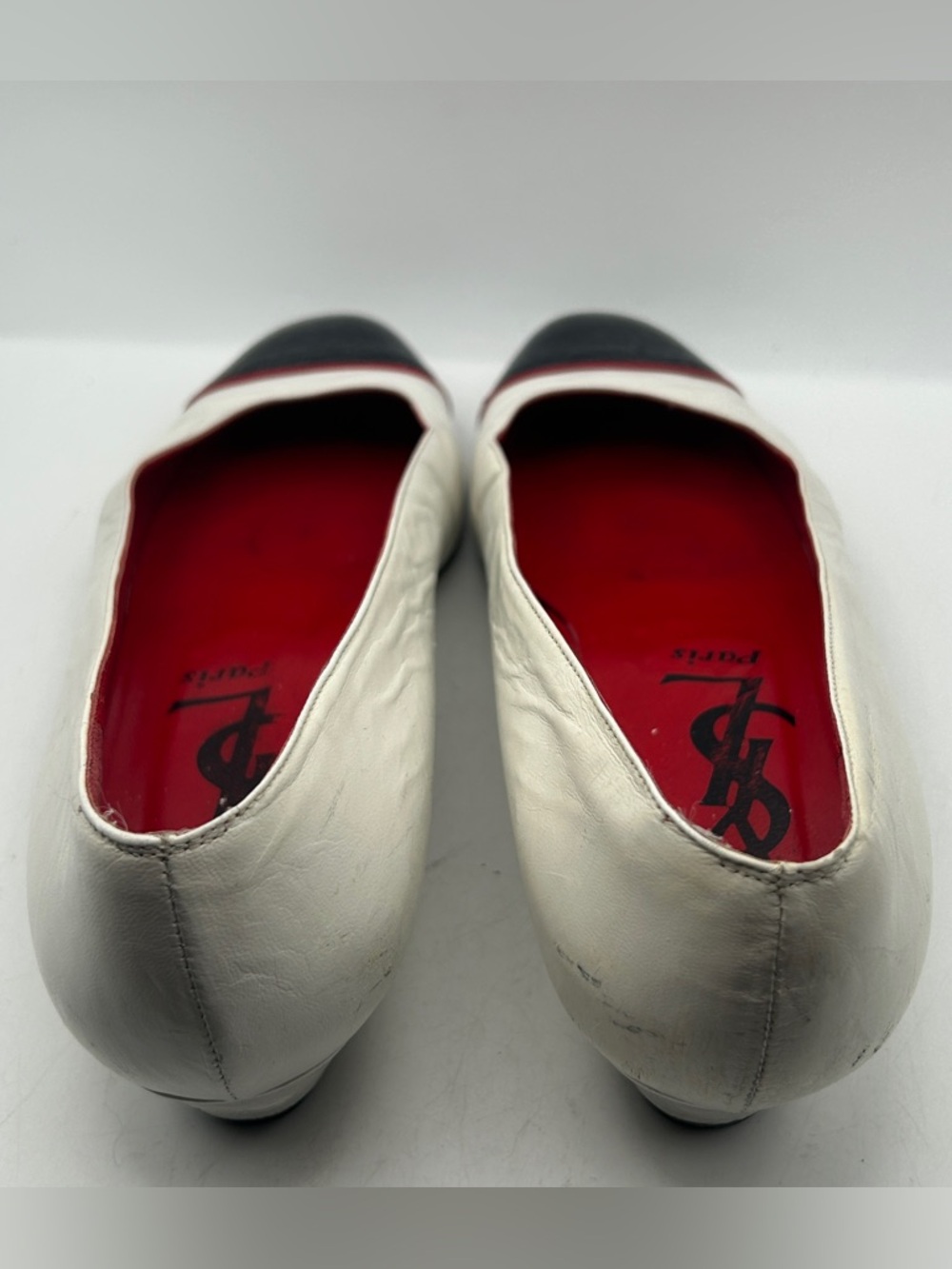 YSL Cap Toe Pumps Leather Vintage Shoes Womans 10 Black White Old Money - Picture 11 of 15